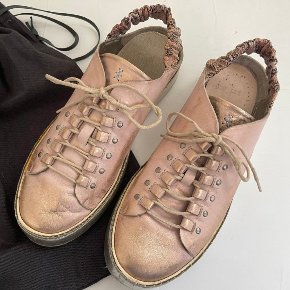 HENRY BEGUELIN Pink Metallic Leather Tennis Shoes: Great Condition: Size 38.5